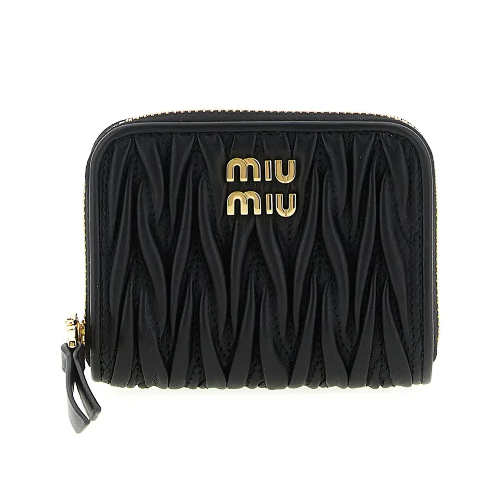Miu Miu Small Matelasse Nappa Leather Zip Wallet Black – voilà.id