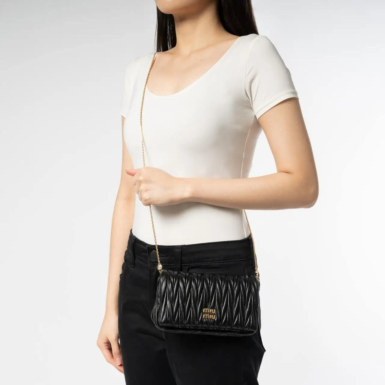 Miu Miu Matelassé Leather Mini Bag Black – voilà.id