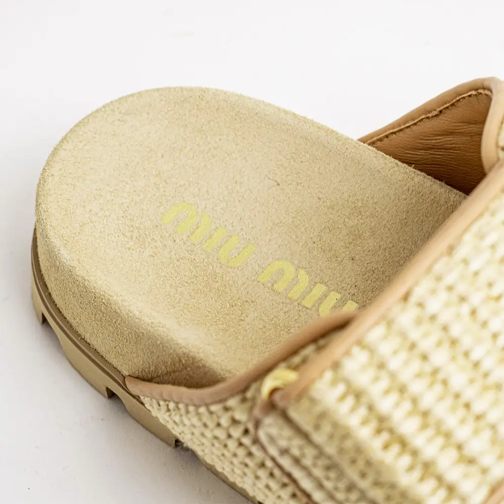 Miu Miu Natural Raffia-effect Woven Fabric Slides Natural Miu Miu Natural Raffia-effect Woven Fabric Slides Natural