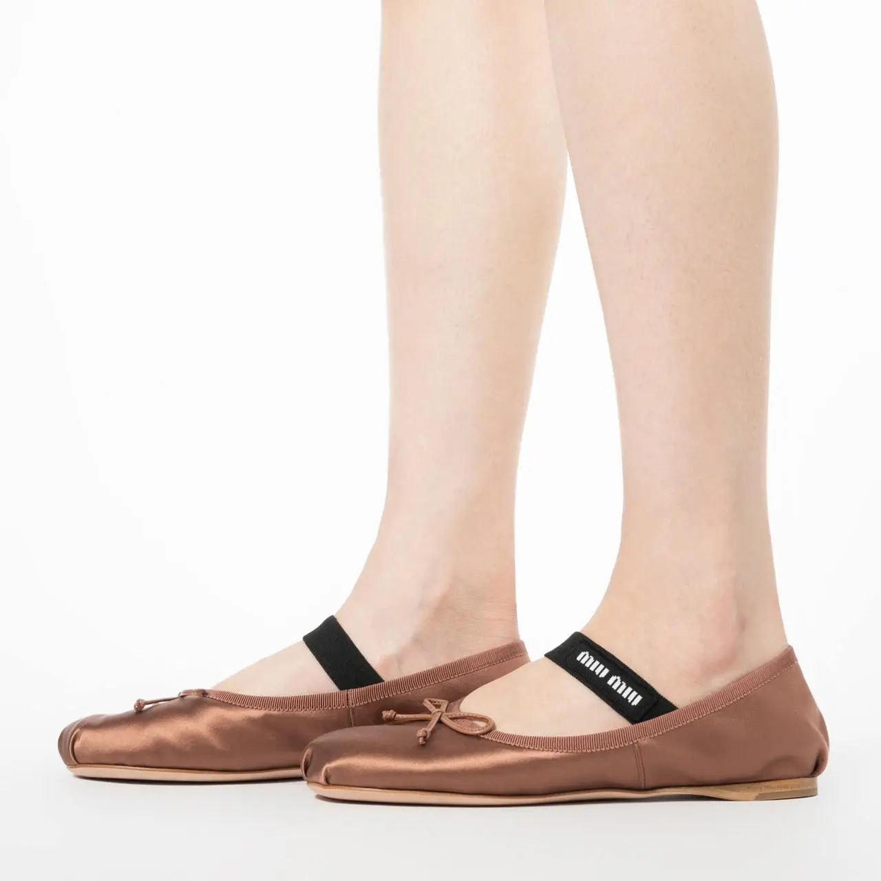Miu Miu Satin Ballerina with Elastic Band Cocoa Brown – voilà.id