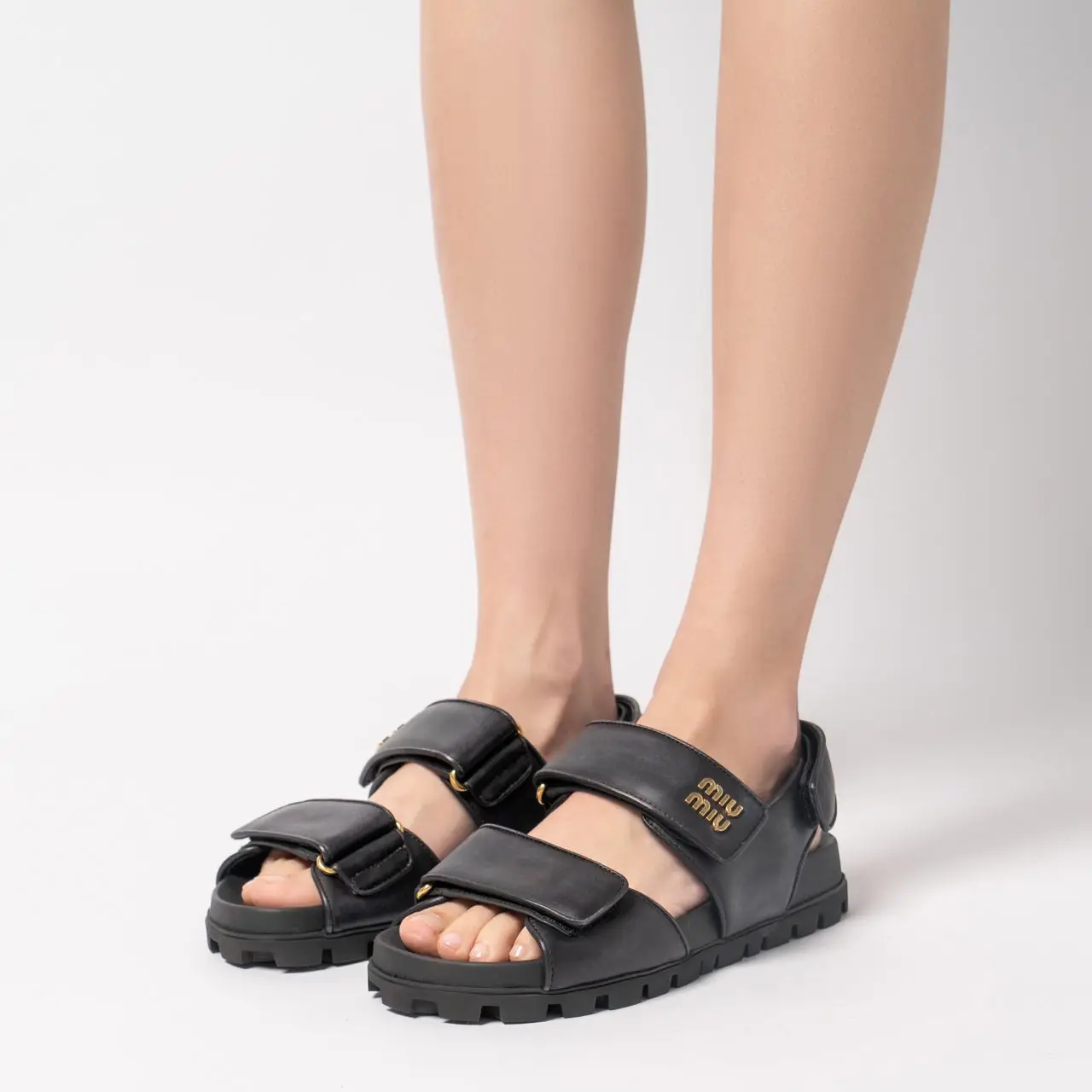 Miu Miu Closure Double Velcro Strap Sandal Extralight Black