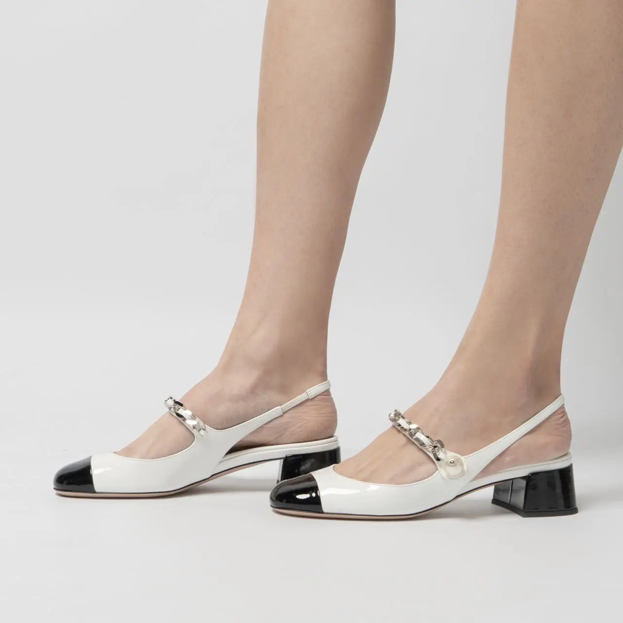 Miu Miu Two-Tone Slingback 35 Patent Leather Pumps White