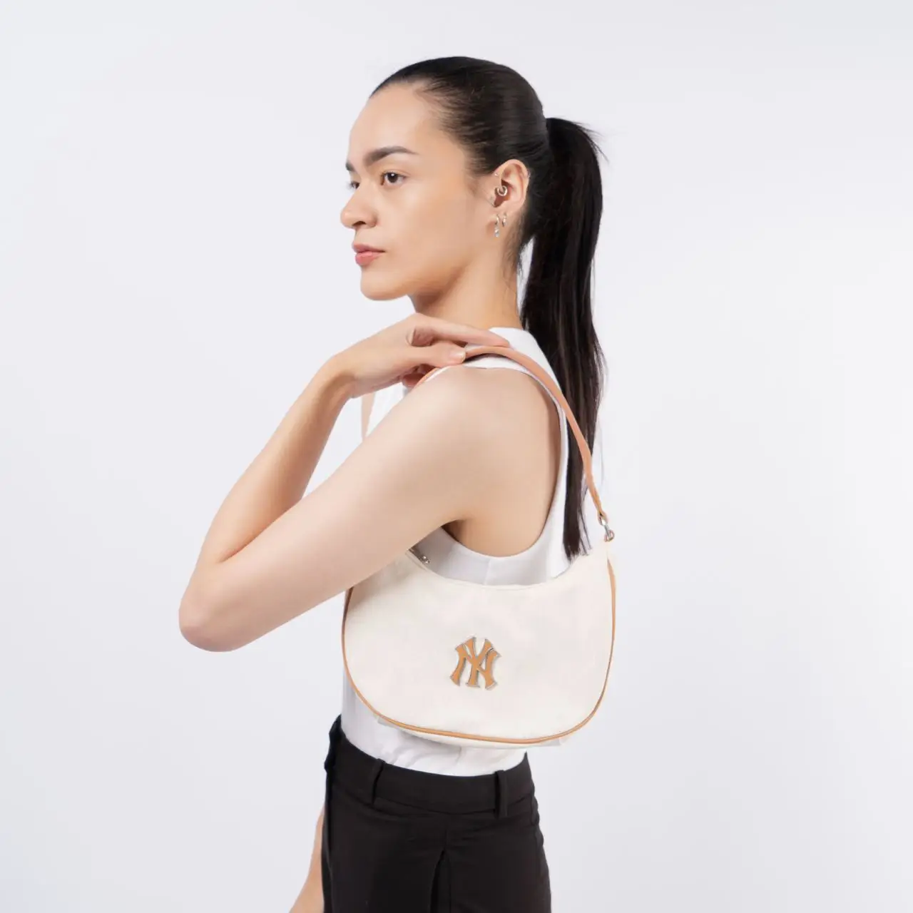 MLB NY Yankees Classic Monogram Jacquard Hobo Bag Cream