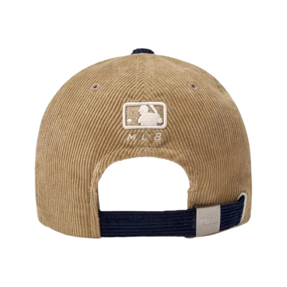●NERDY● Buckle Classic N Ball Cap (3色) unisex MLB NY Yankees Varsity Corduroy Color Block Ball Cap Beige