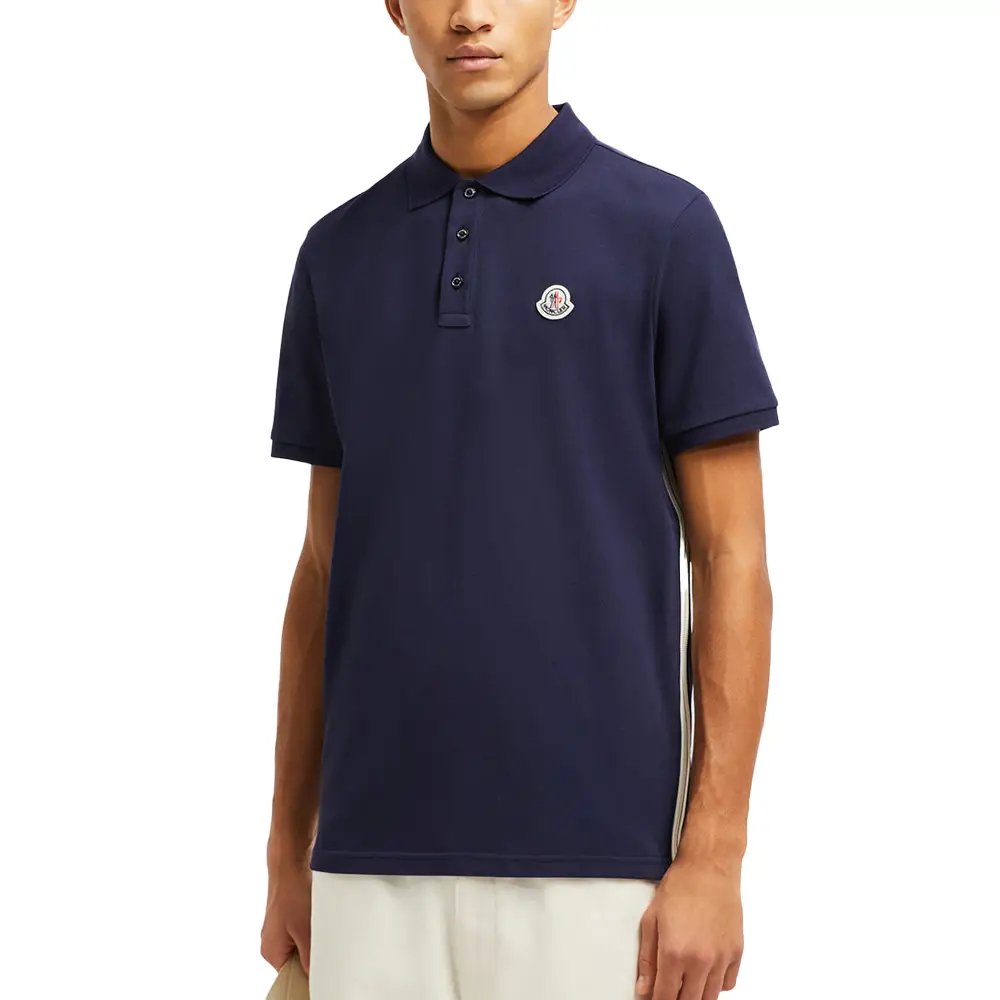 Moncler Logo Patch Cotton Piquet Polo Shirt Navy – voilà.id