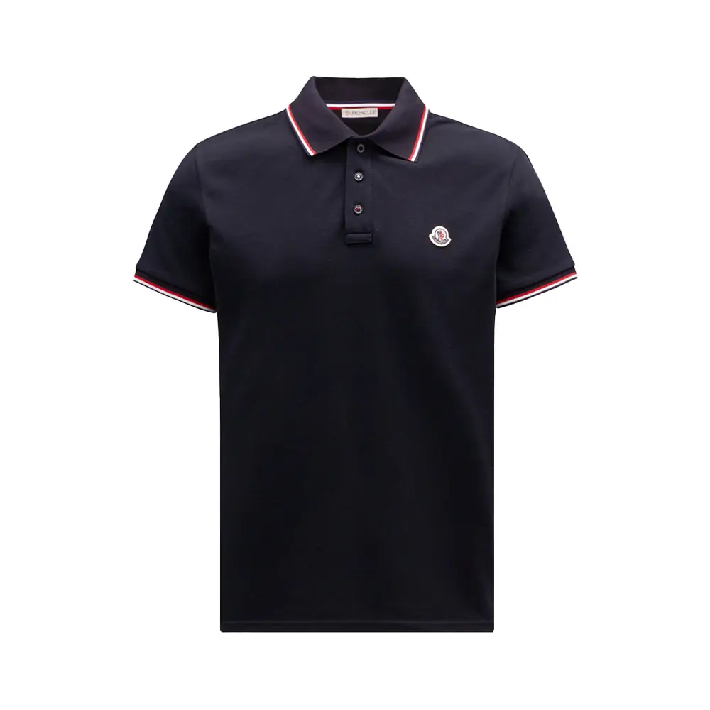 【着用1回】MONCLER 22SS POLO ブラック　xs Black Logo Patch Cotton Polo Shirt - Polos & T-shirts for