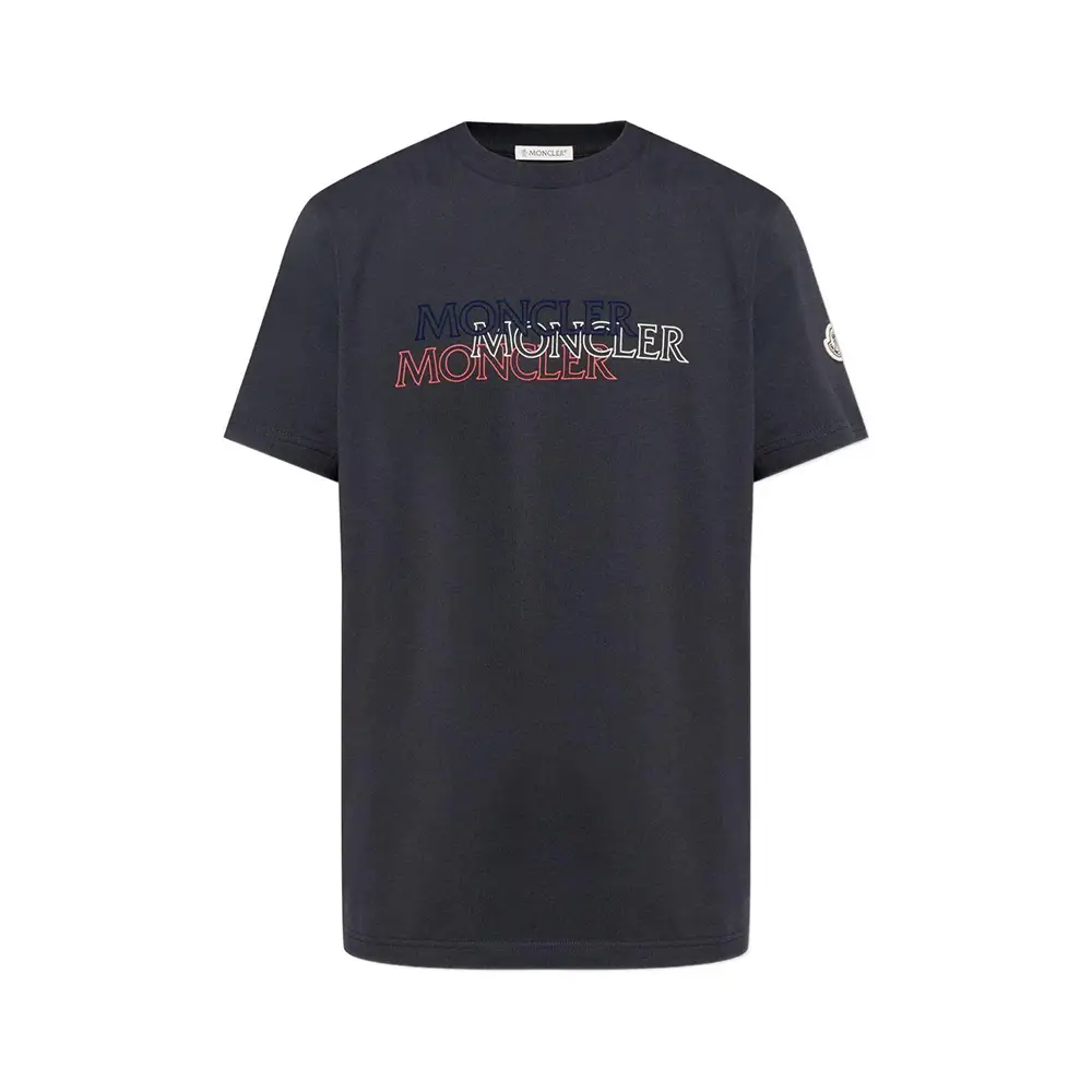 Moncler Tricolour Blurred Logo Cotton T-Shirt Navy – voilà.id