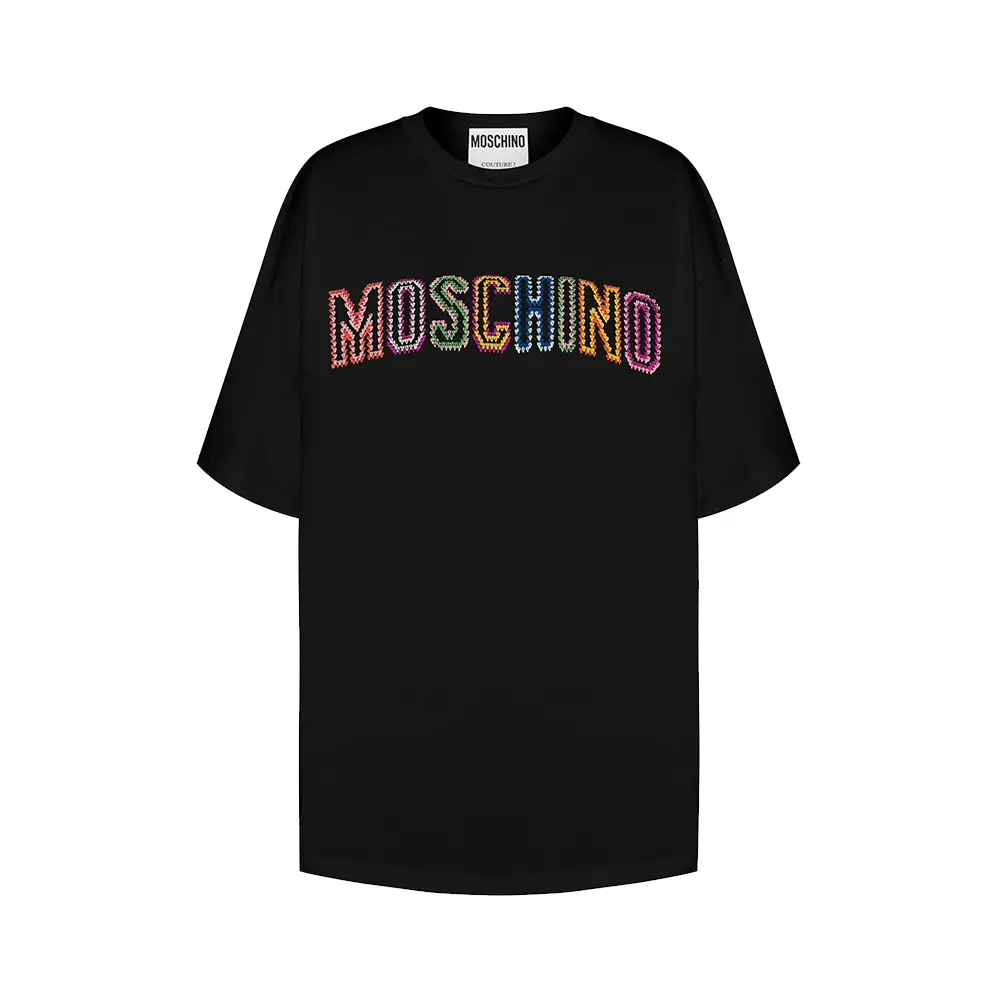 Moschino Macramé Trim Cotton Oversized T-Shirt Black – voilà.id