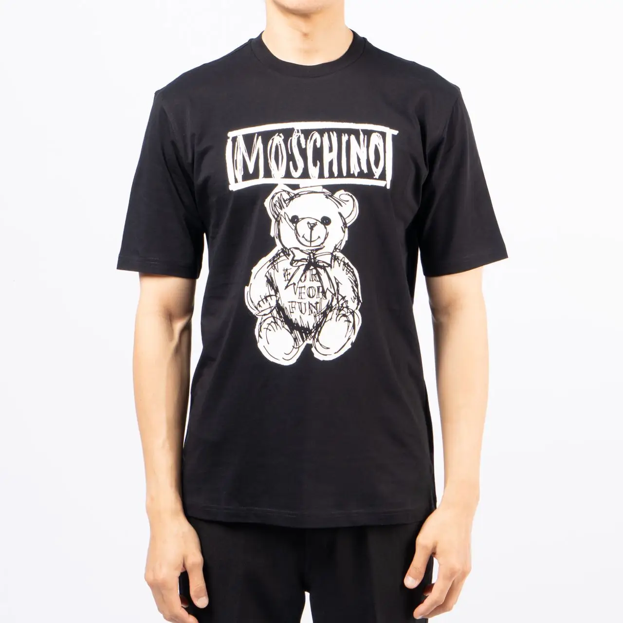Moschino Teddy Bear Sketch Drawing Print T-Shirt Black