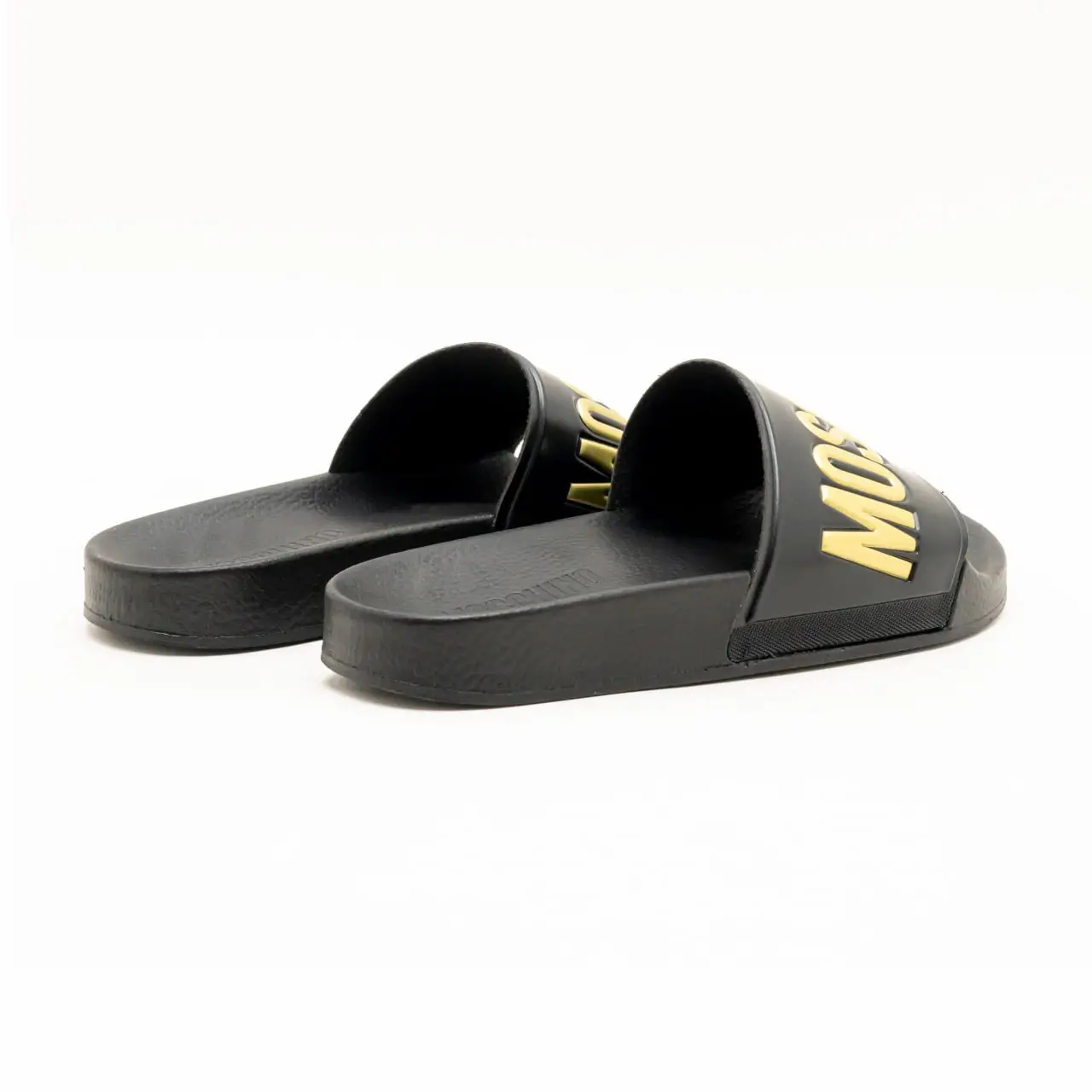 Moschino Sandal Slide Black Logo Gold – voilà.id