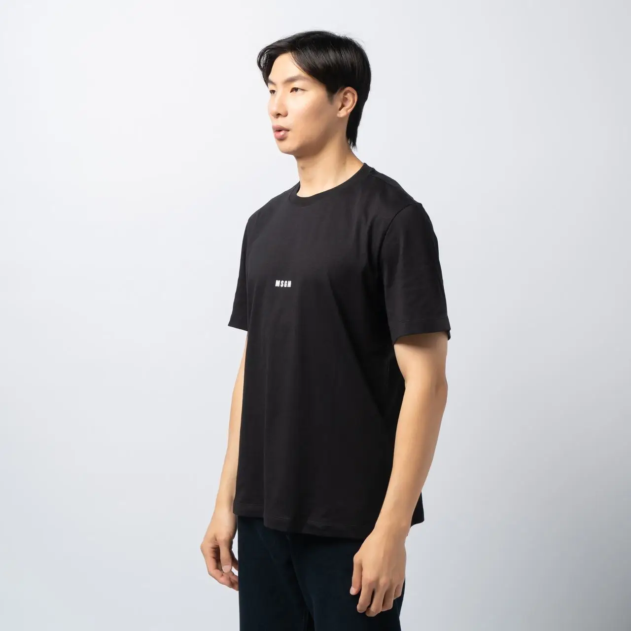 MSGM Micro Logo Round Neck Cotton T-Shirt Black/White – voilà.id