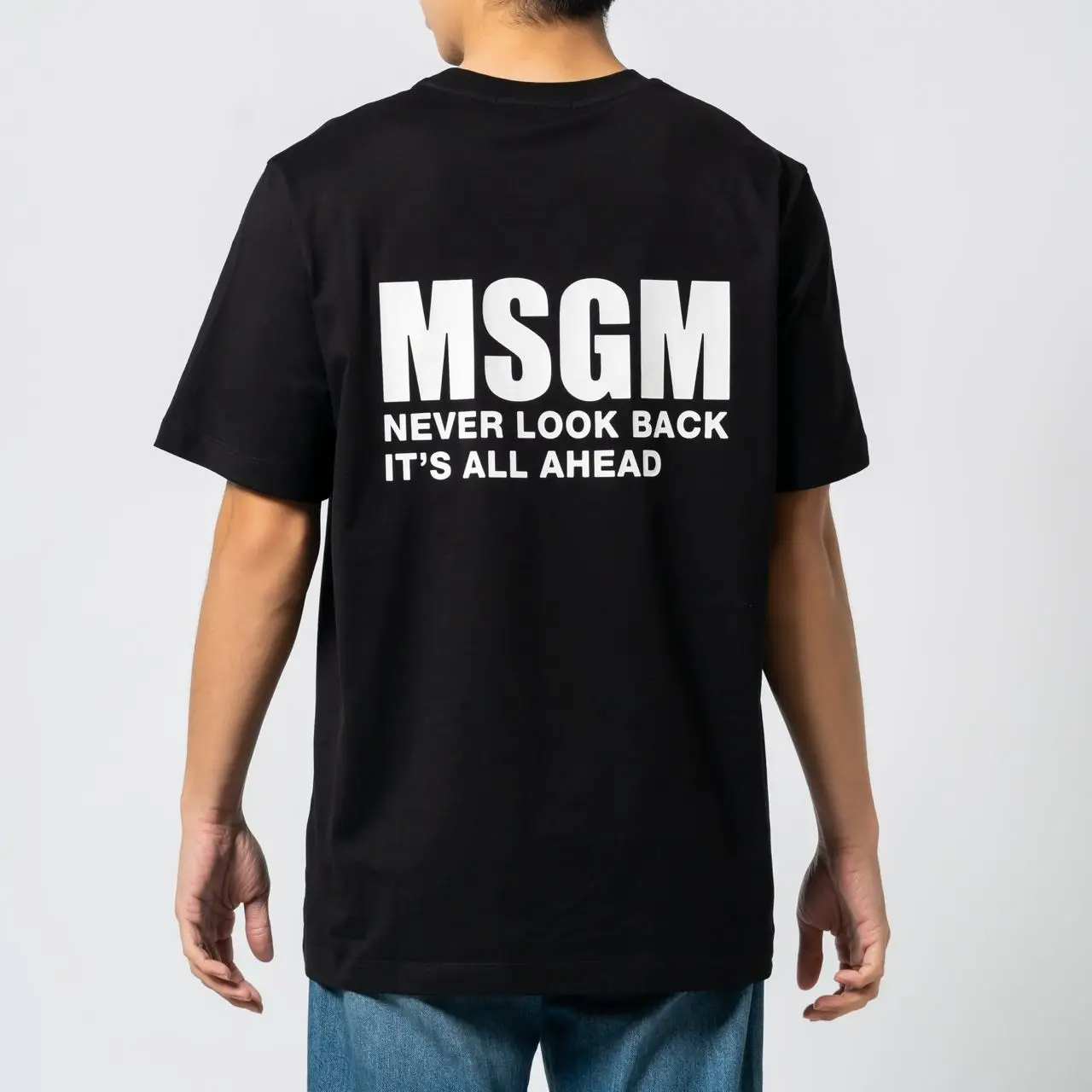 MSGM Chest Logo Round Neck Cotton T-Shirt Black/White – voilà.id