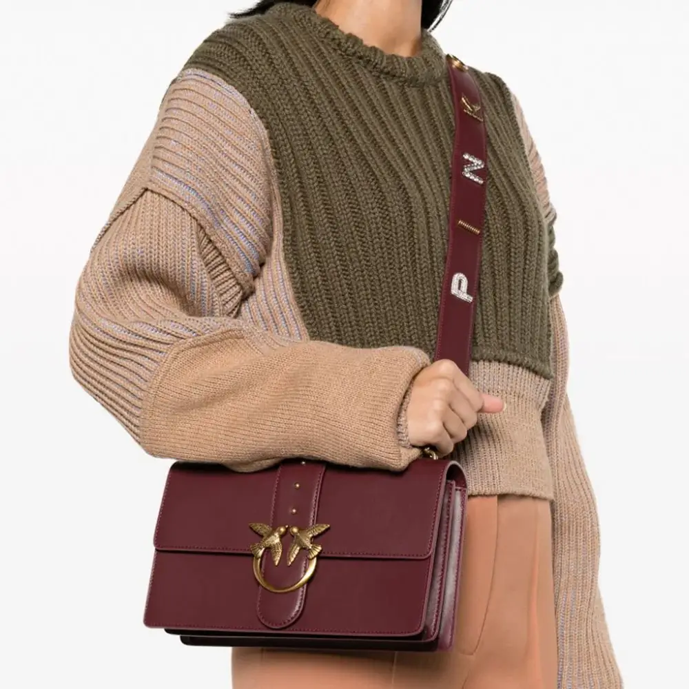 Pinko Love One Flap Bag with Jewellery Pin Burgundy – voilà.id Pinko Love One Flap Bag with Jewellery Pin Burgundy – voilà.id