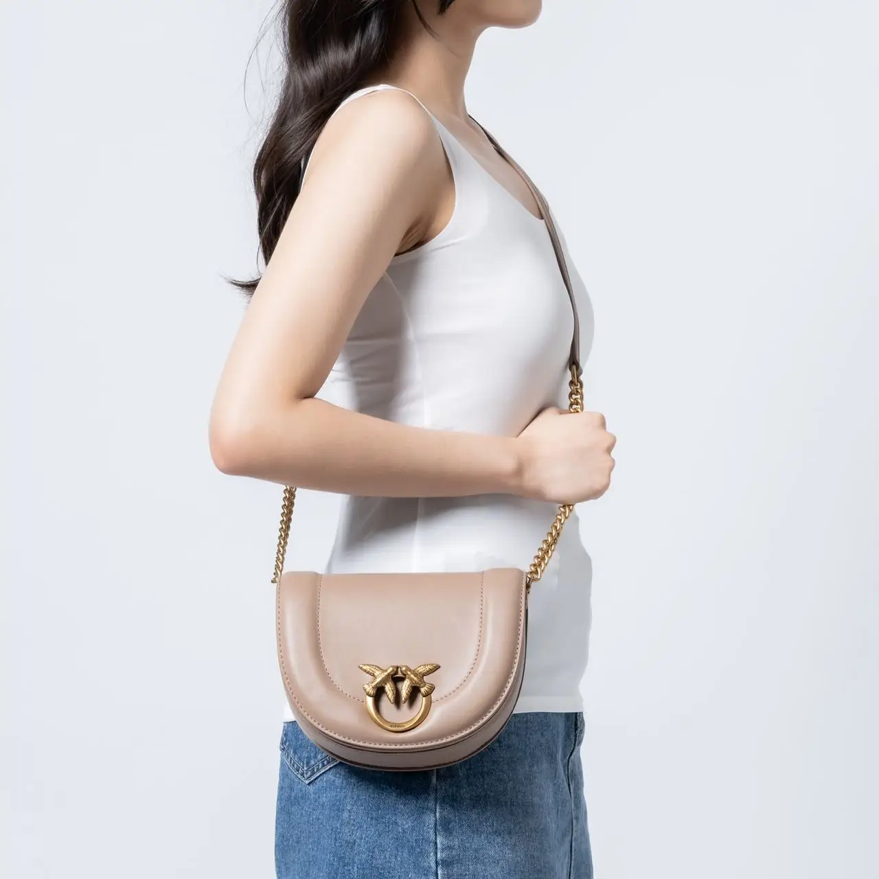 Pinko Mini Love Bag Click Round Ginger Biscuit Ghw – voilà.id
