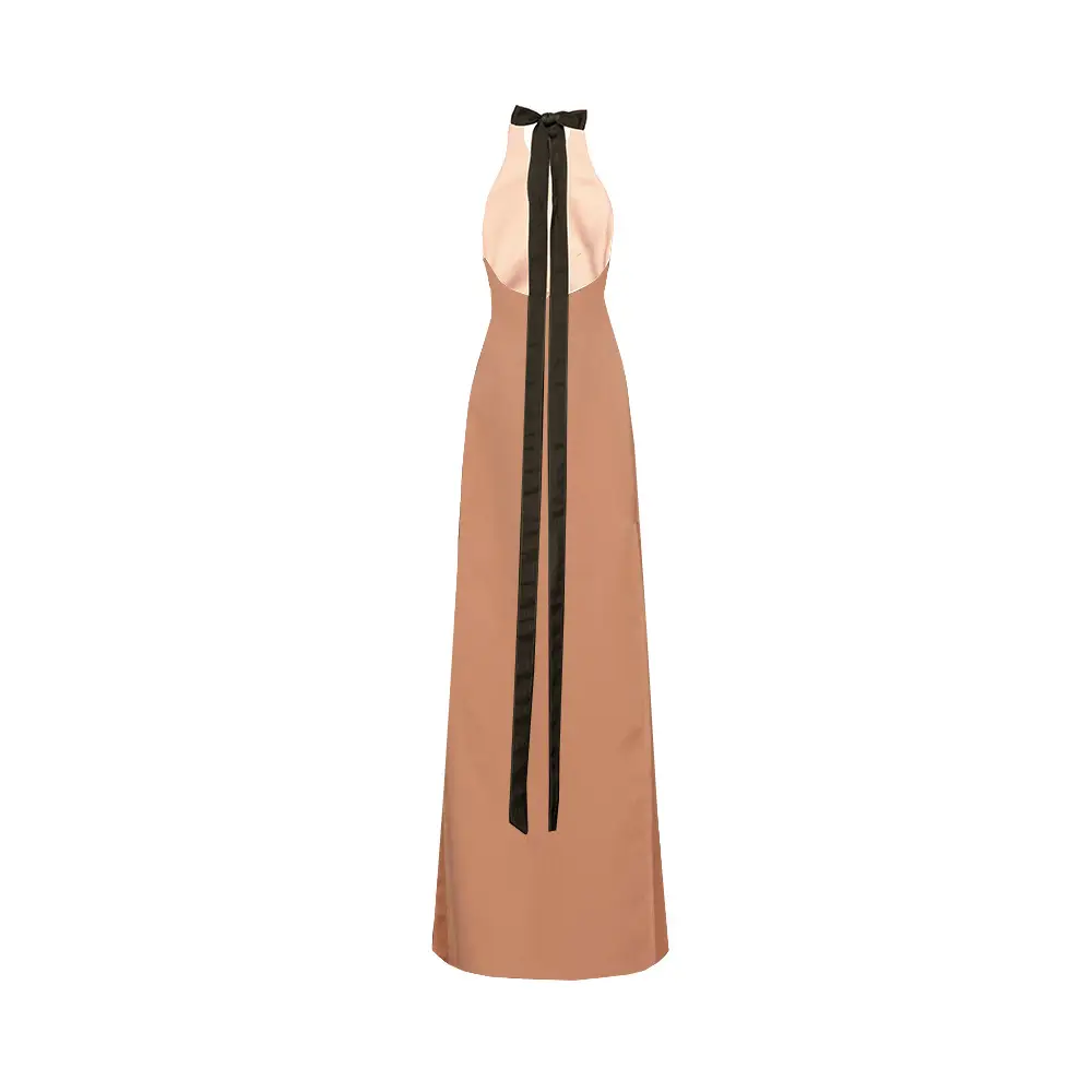 Pinko Long Two Tone Satin Sleeveless Satin Dress Brown