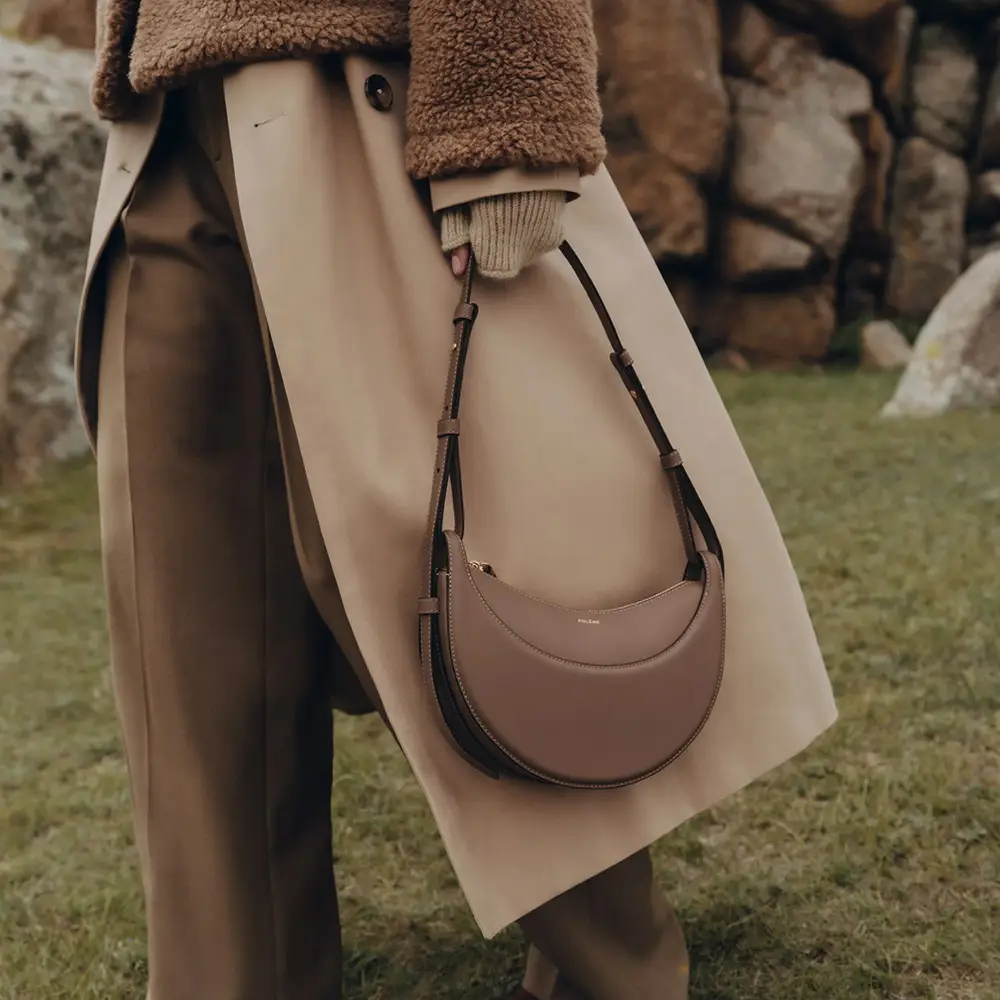 Polène Numero Dix Half Moon Crossbody Bag Grained Racine Ghw Polène Numero Dix Half Moon Crossbody Bag Grained Racine Ghw