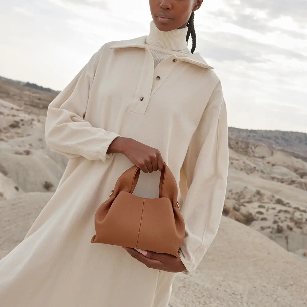 Polène Numero Neuf Mini Crossbody Bag Grained Leather Camel