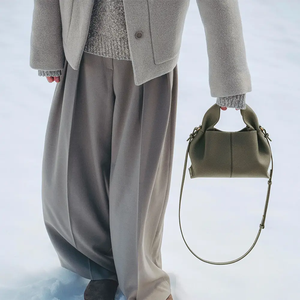 Polène Numero Neuf Mini Crossbody Bag Grained Leather Smoky Green