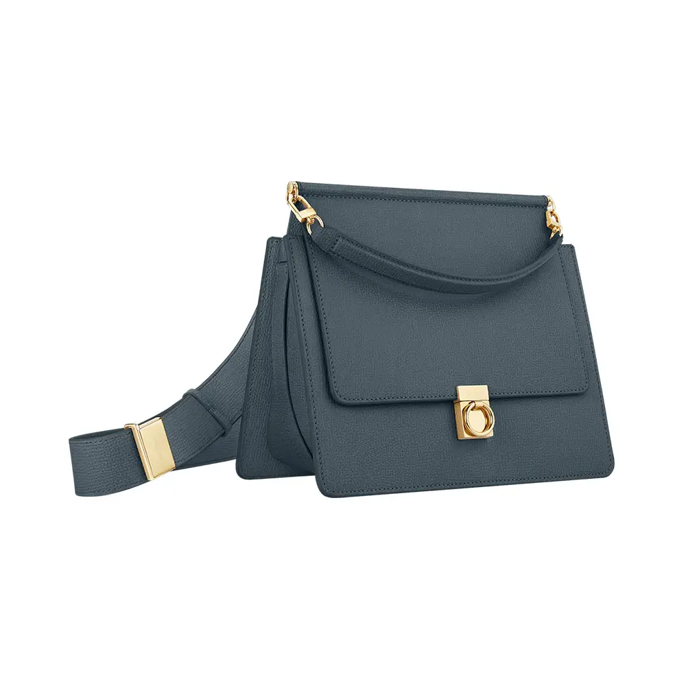 Polène Numero Sept Crossbody Bag Grained Leather Midnight Blue Polène Numero Sept Crossbody Bag Grained Leather Midnight Blue