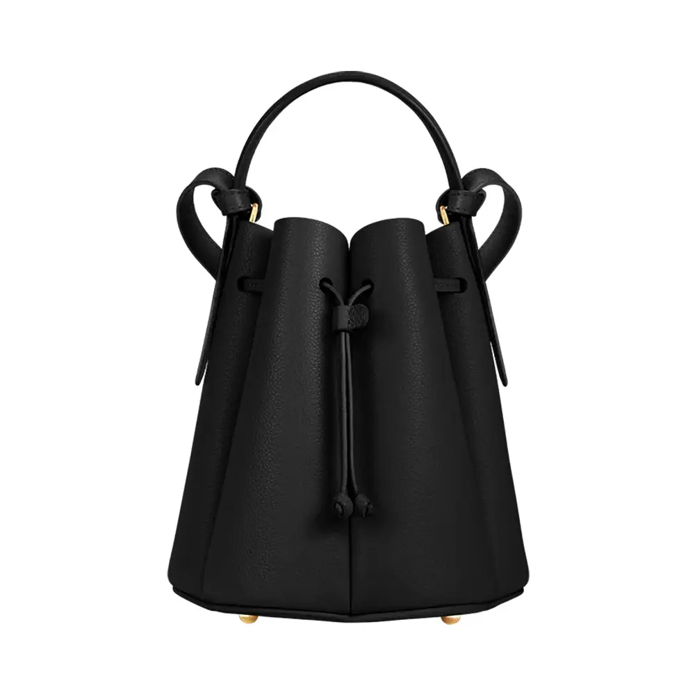 Polène Numero Huit Mini Bucket Bag Grained Leather Black