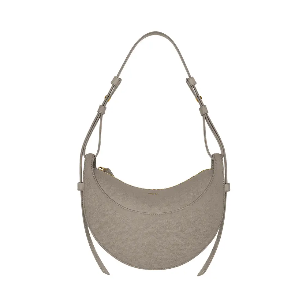 Polene Numero Dix Half Moon Crossbody Bag Grained Taupe Ghw