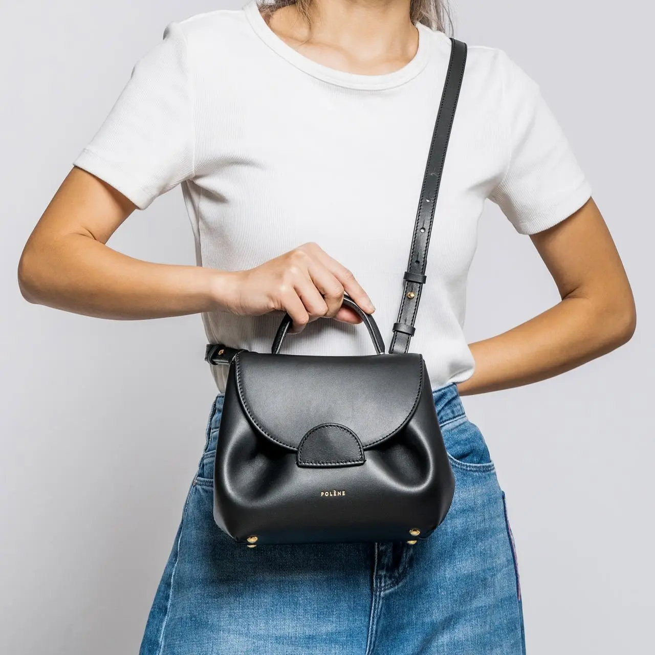 Polene Numero Uno Nano Crossbody Bag Calfskin Leather Black Polene Numero Uno Nano Crossbody Bag Calfskin Leather Black