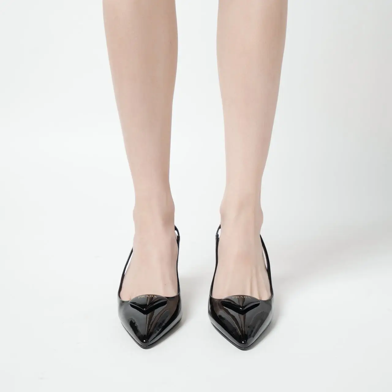 Prada Triangle Logo 55 Patent Leather Matte Slingback Heels Black