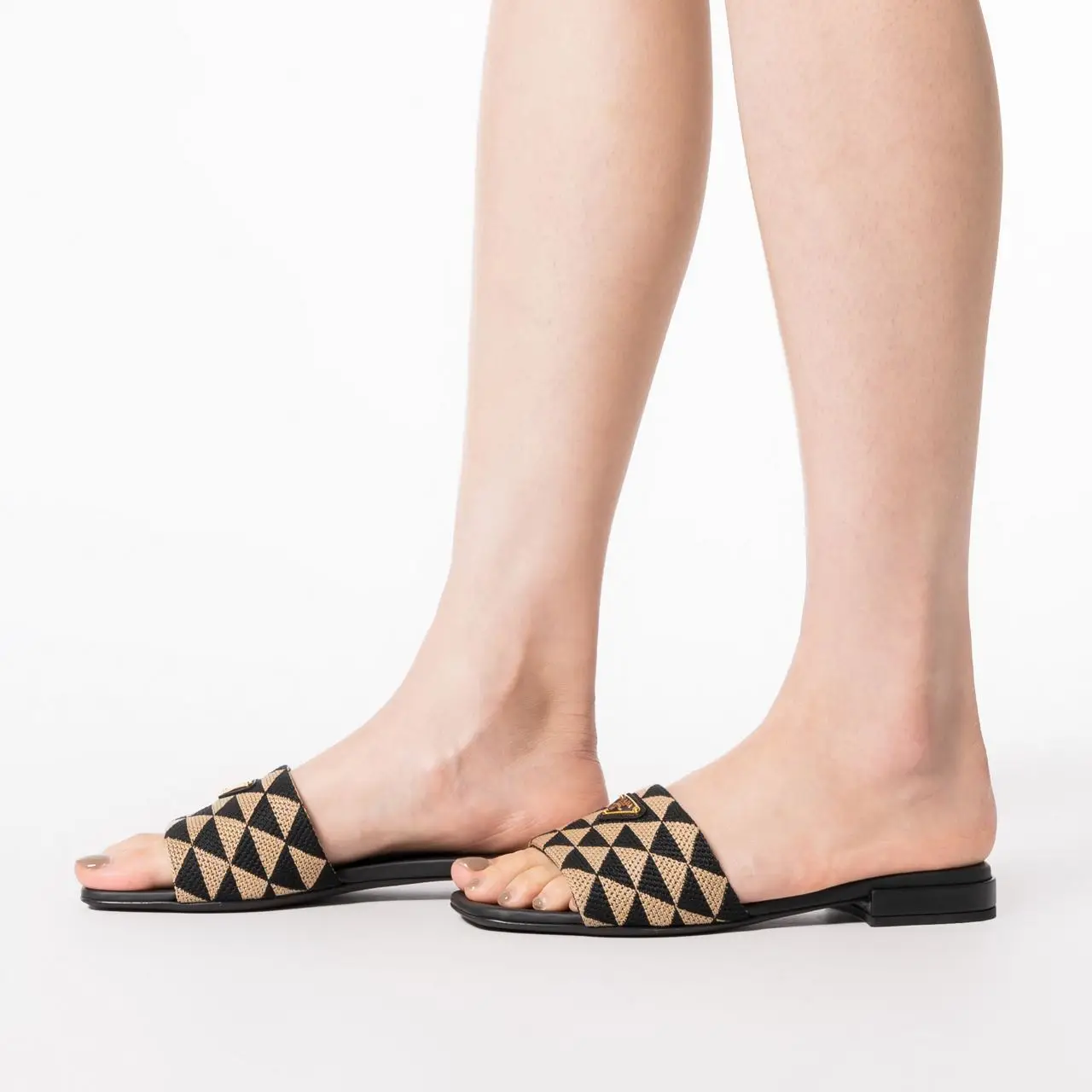 Prada Embroidered Fabric Slides Black/Beige – voilà.id