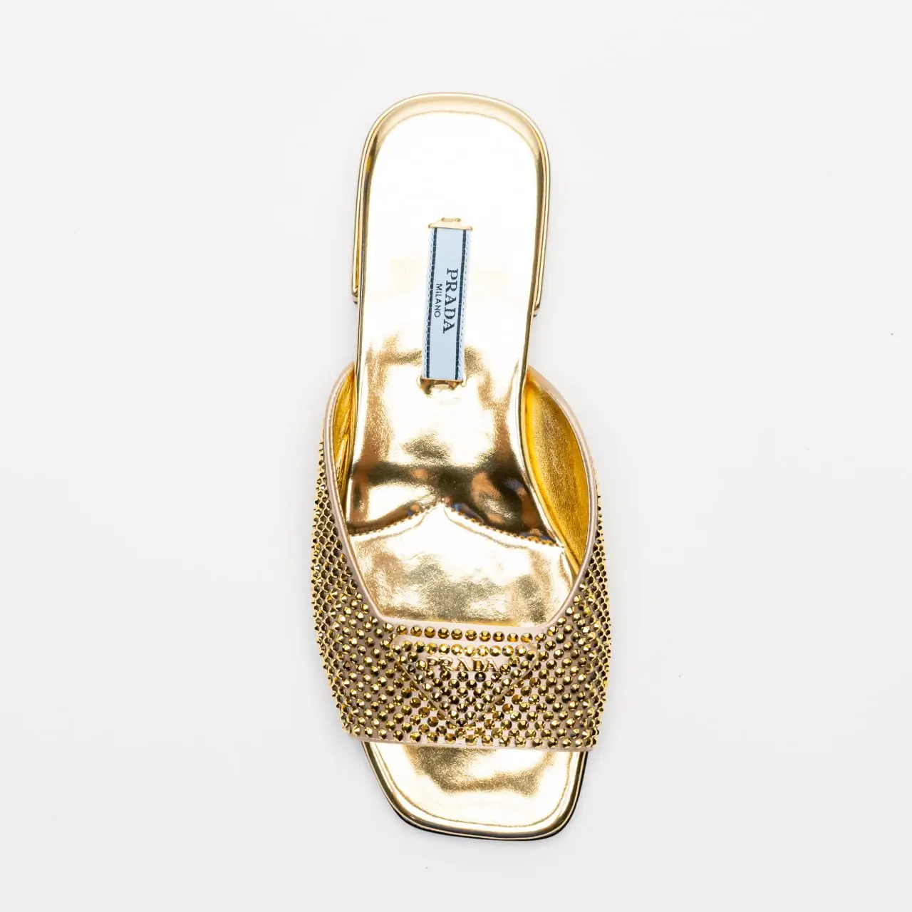 超話題新作 Prada Crystal Sandal Flat Platinum Gold – voilà.id 靴