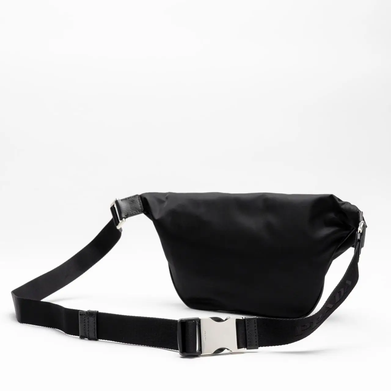 Prada Triangle Metal Logo Nylon Bumbag Black – voilà.id