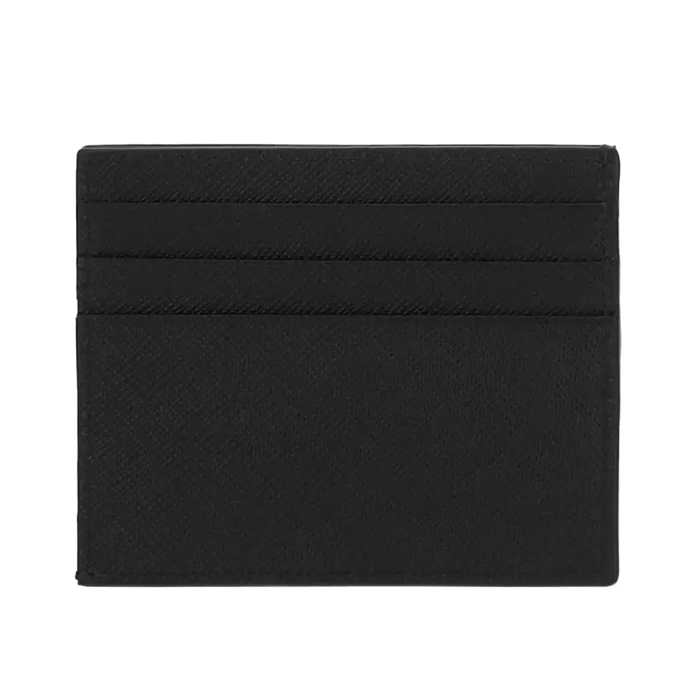 Prada Saffiano Triangle Logo Card Holder Black – voilà.id