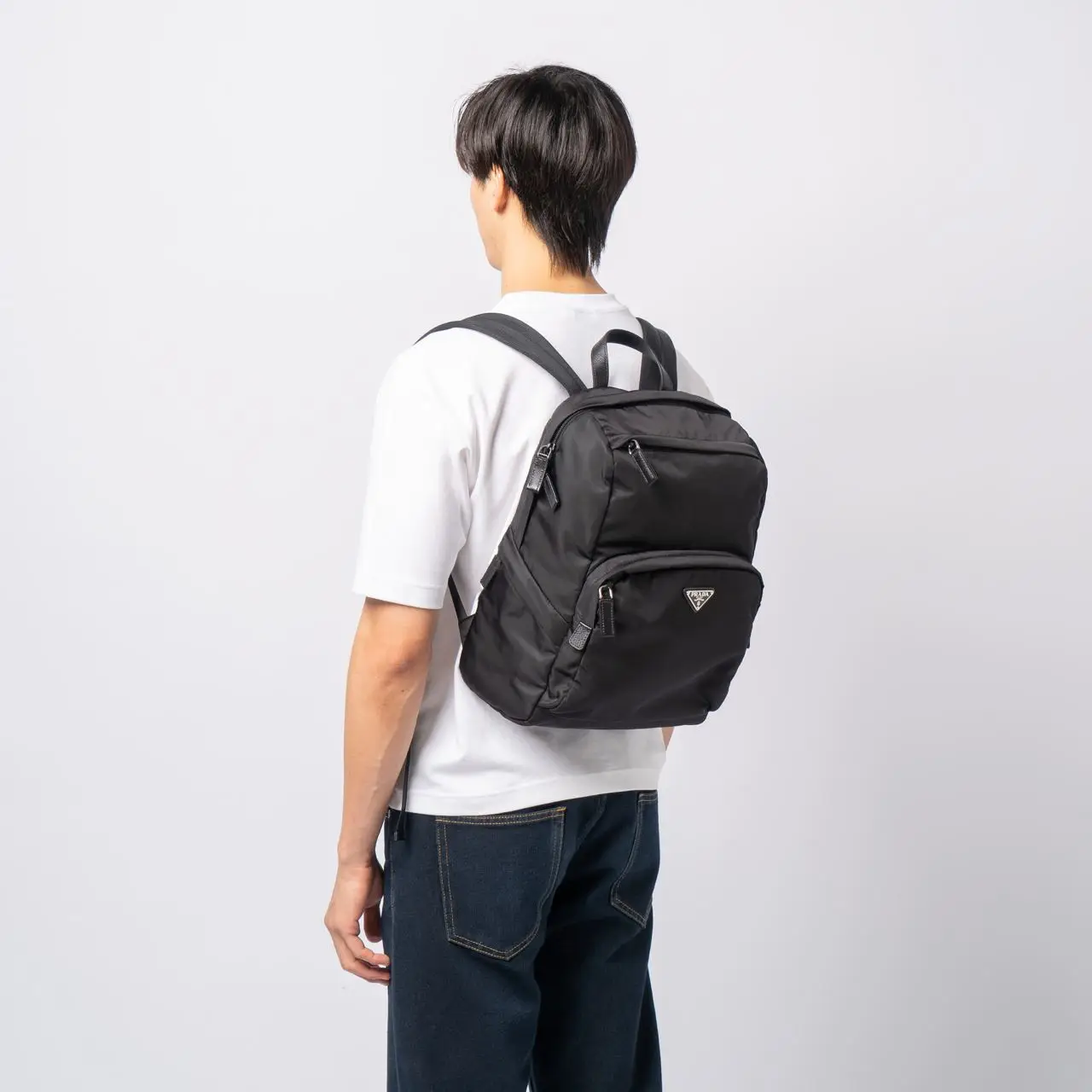 Prada Triangle Logo Re-Nylon Saffiano Leather Backpack Black