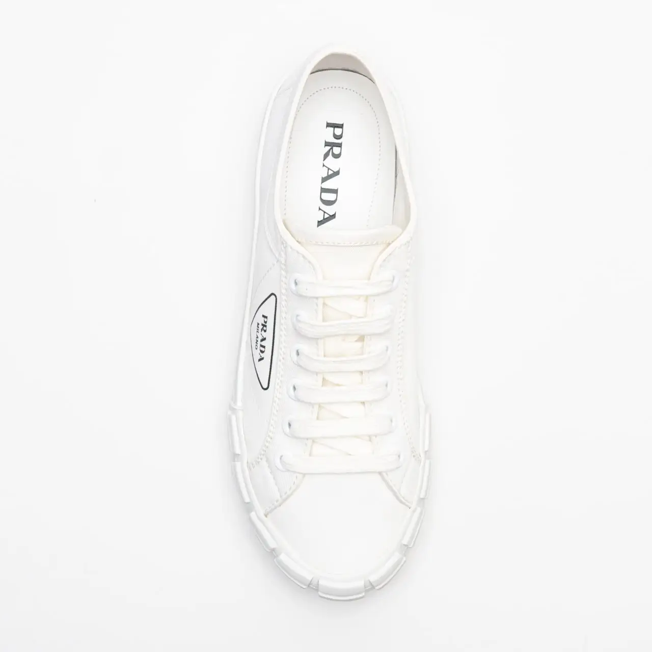 Prada Cassetta Wheel Gabardine Fabric Sneakers White – voilà.id