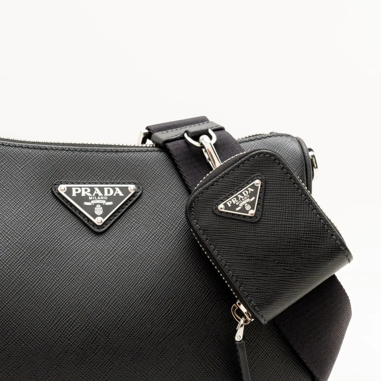 Prada Triangular Logo Saffiano Leather Shoulder Bag Black – voilà.id
