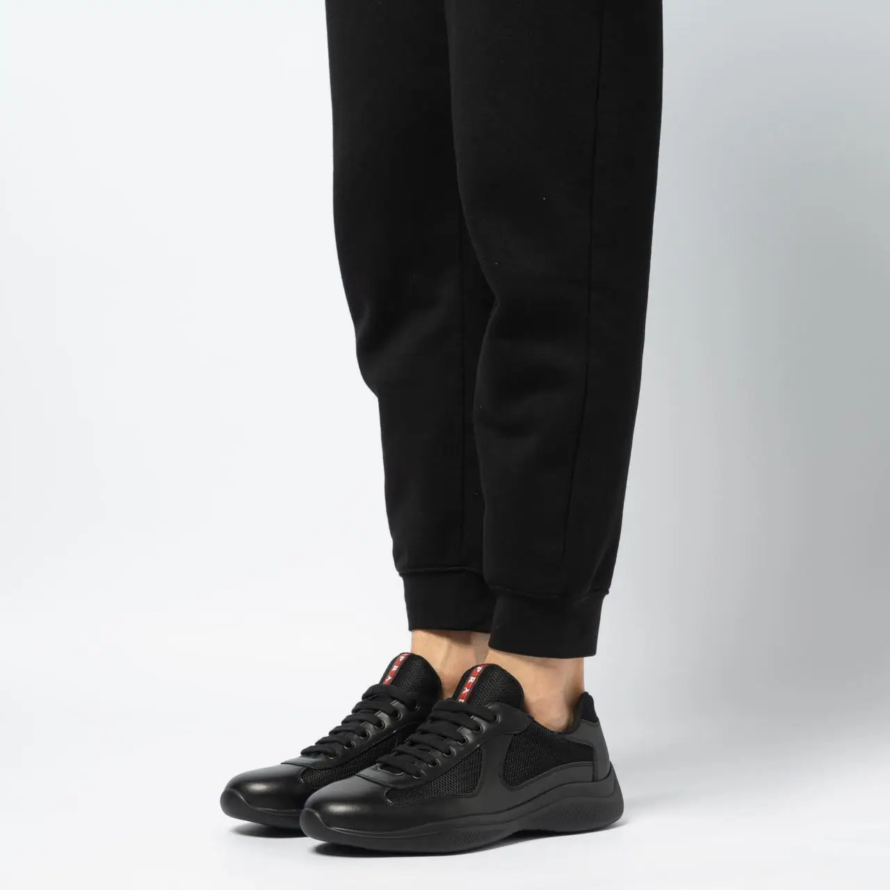 Prada America's Cup Bike Leather Fabric Sneakers Black