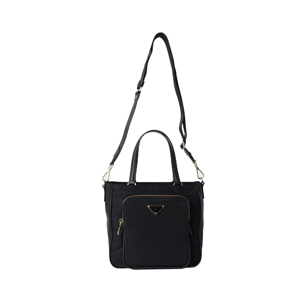 Prada Triangle Logo Nylon Shopping Tote Bag Black – voilà.id