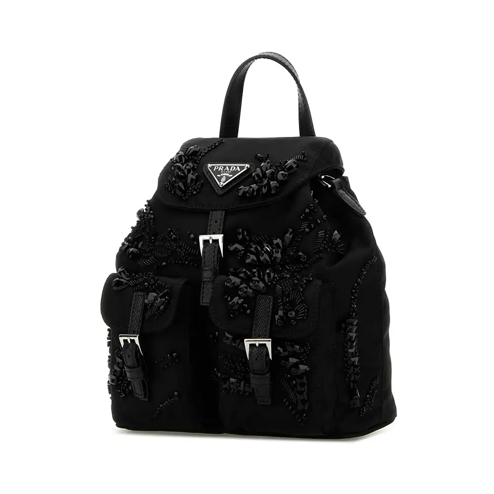 Prada Enamel Triangle Logo Nylon Mini Backpack Black – voilà.id