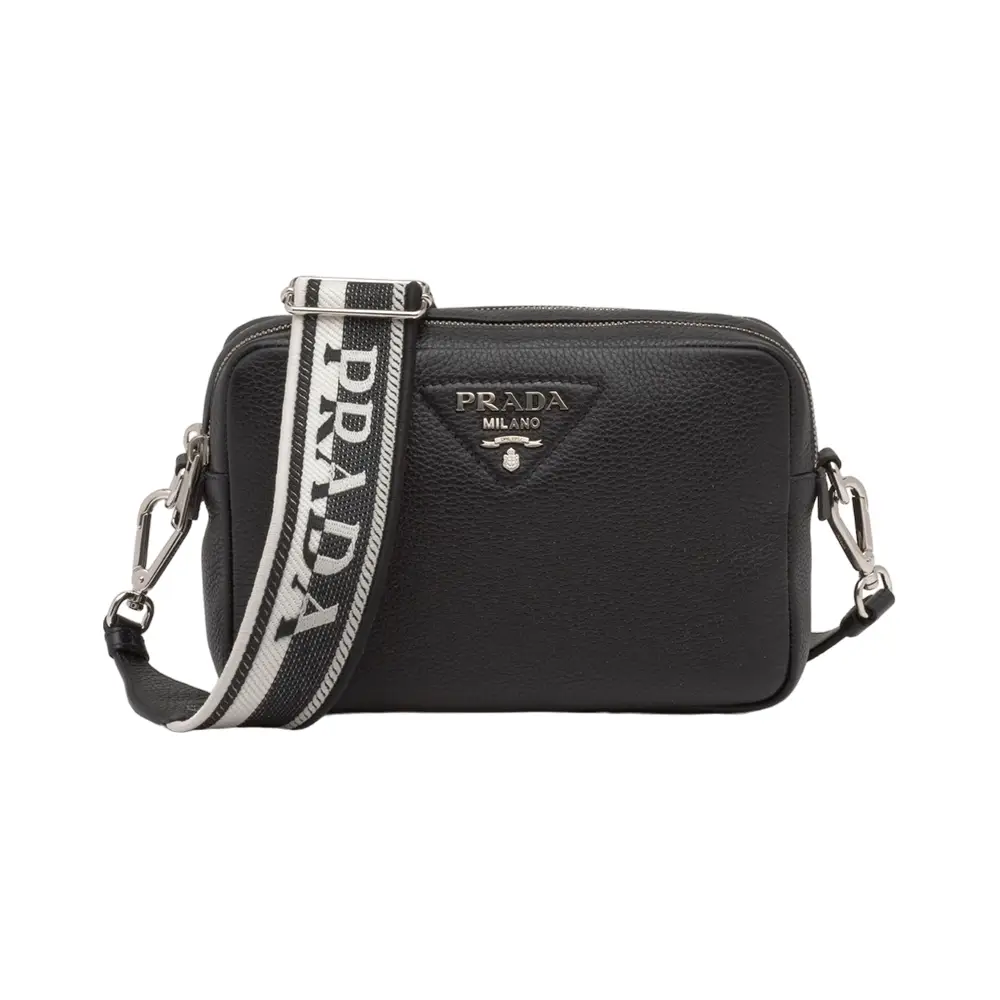 Prada Embroidered Logo Medium With Double Zipper Leather