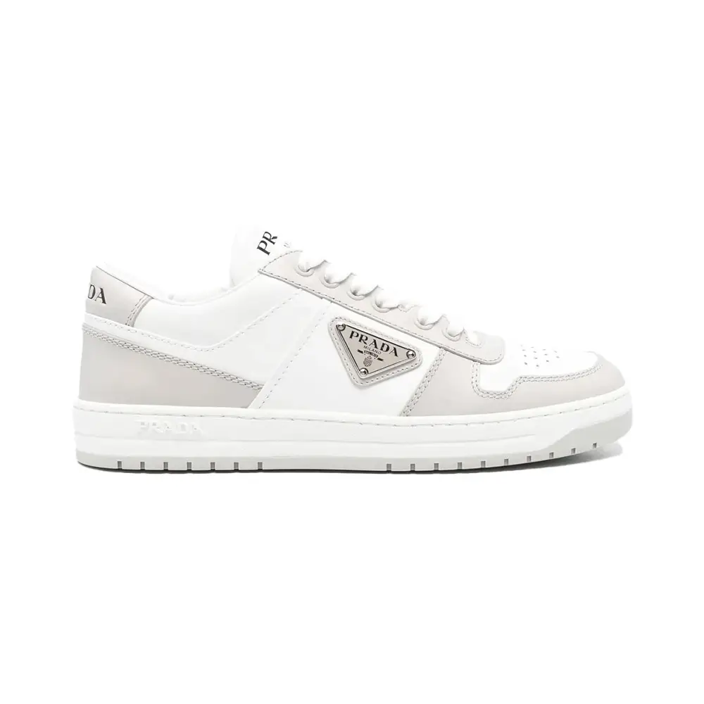 Prada Downtown Perforated Leather Sneakers White/Grey Women