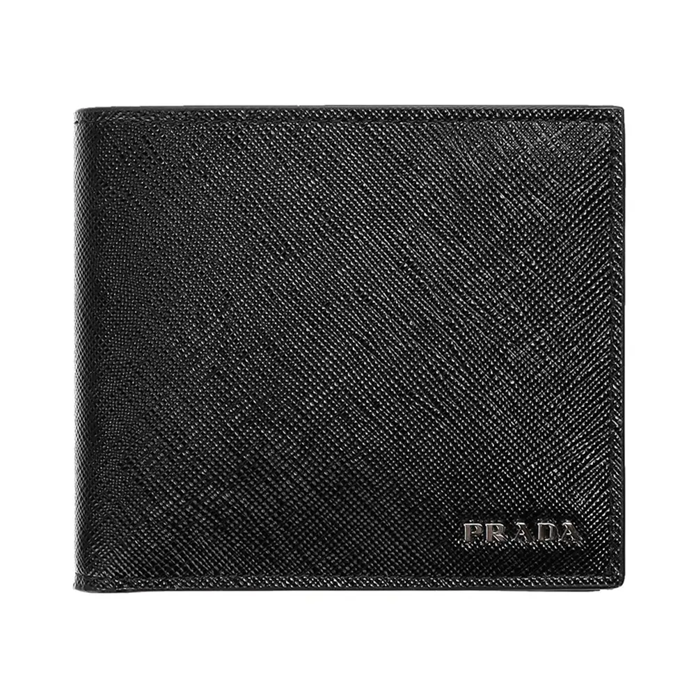 Prada Saffiano Metal Logo Eight Card Bifold Wallet Black