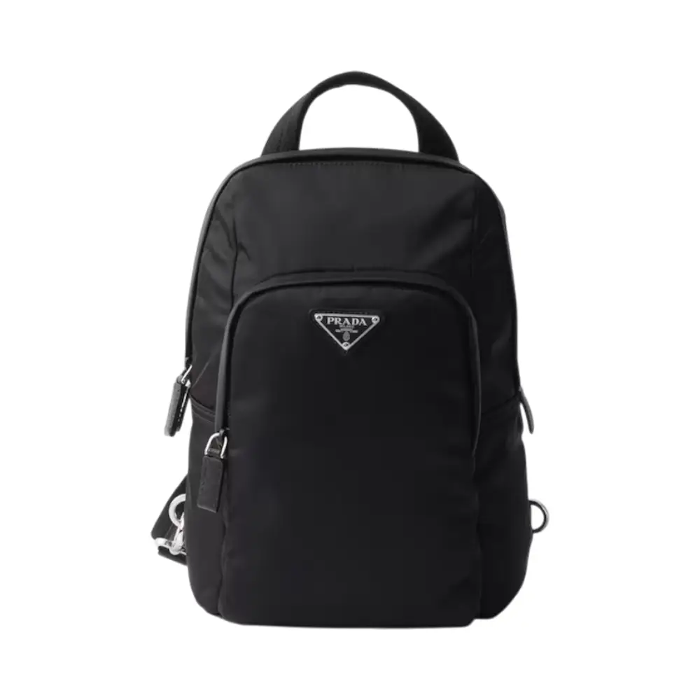Prada Triangle Logo Re-Nylon and Saffiano Leather Backpack Black
