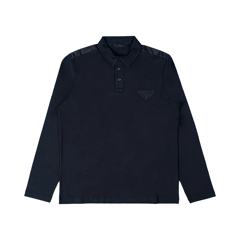 トップス prada black triangle logo polo shirt Buy Prada Black Triangle Logo Polo Shirt in Re-Nylon & Cotton For