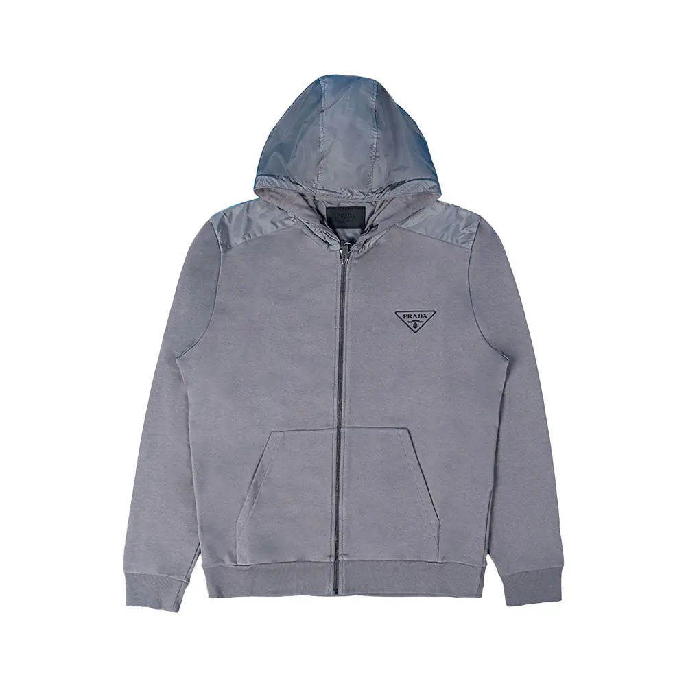 Prada Logo Zip Hoodie Jacket Grey – voilà.id