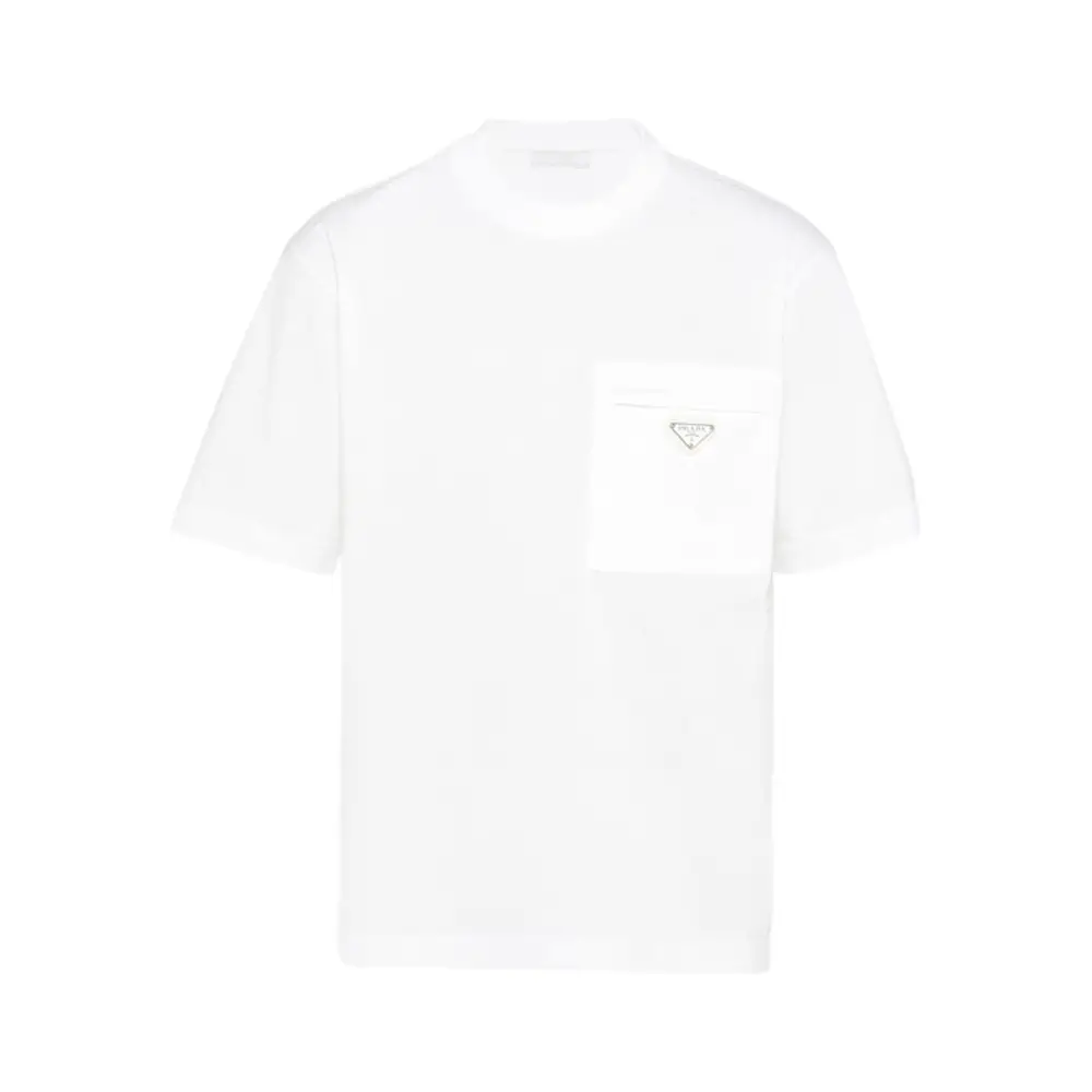 Prada Oversized Pocket T-Shirt with Triangle Metal Logo White