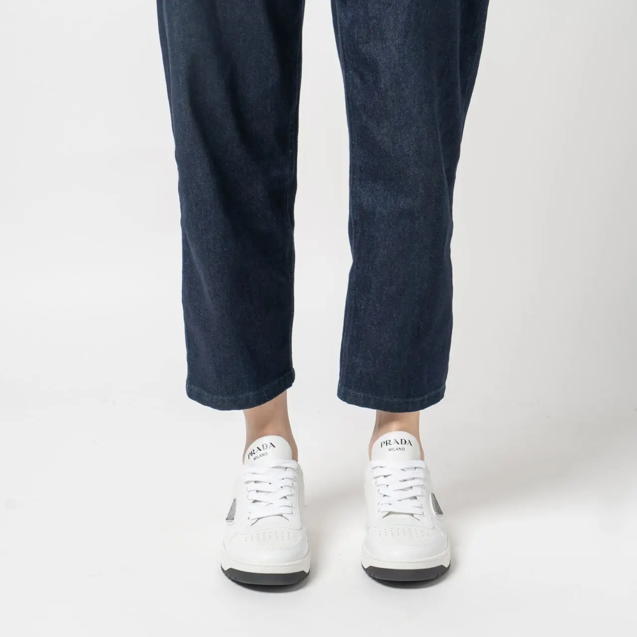 Prada Downtown Perforated Leather Sneakers White Women