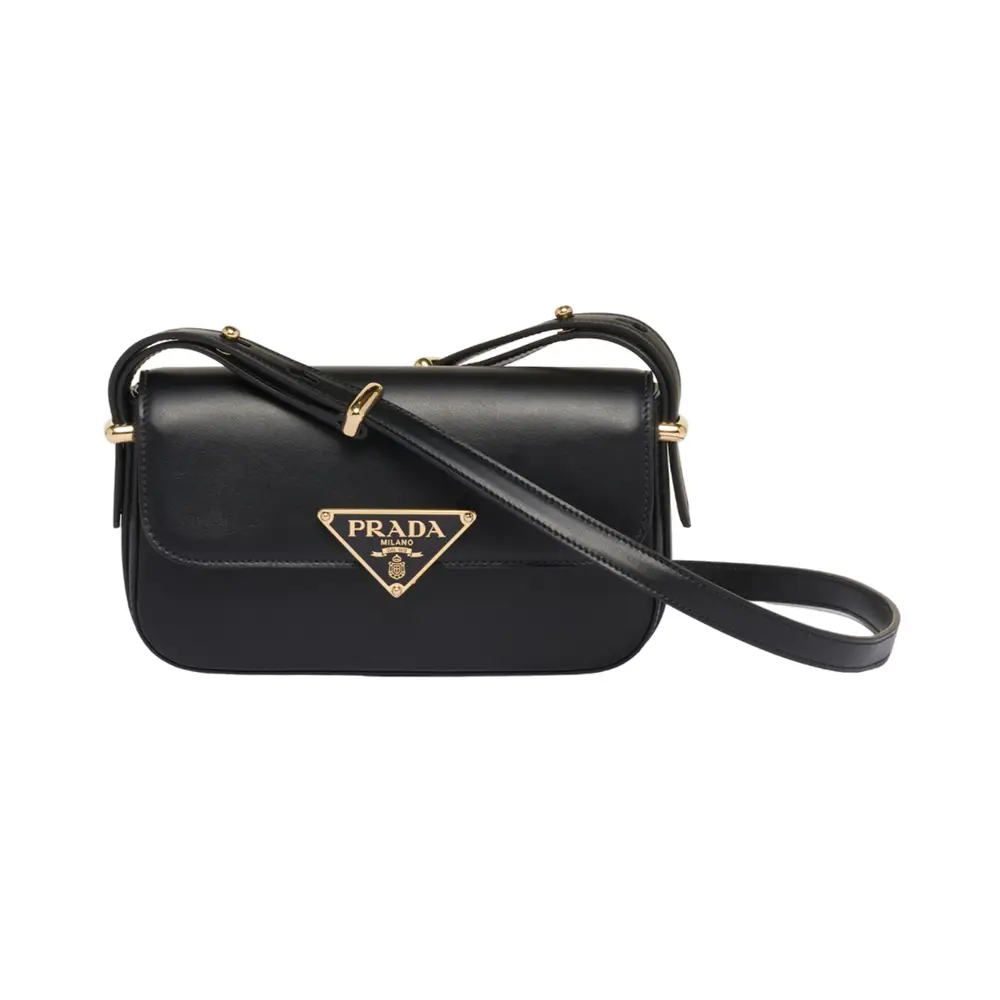 Prada Logo Enameled Metal Triangle Leather Shoulder Bag Prada Logo Enameled Metal Triangle Leather Shoulder Bag