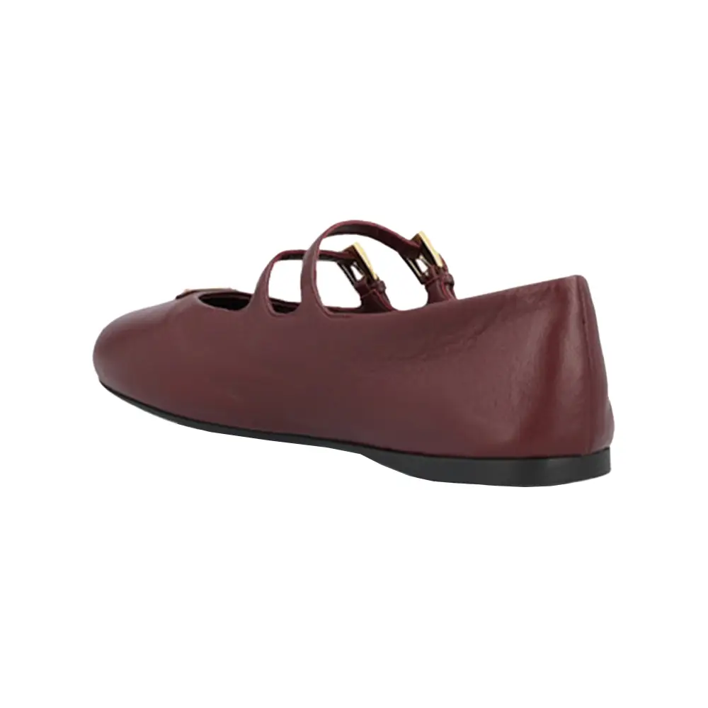 Prada Two Buckle-Strap Smooth Calf Leather Ballerina Burgundy