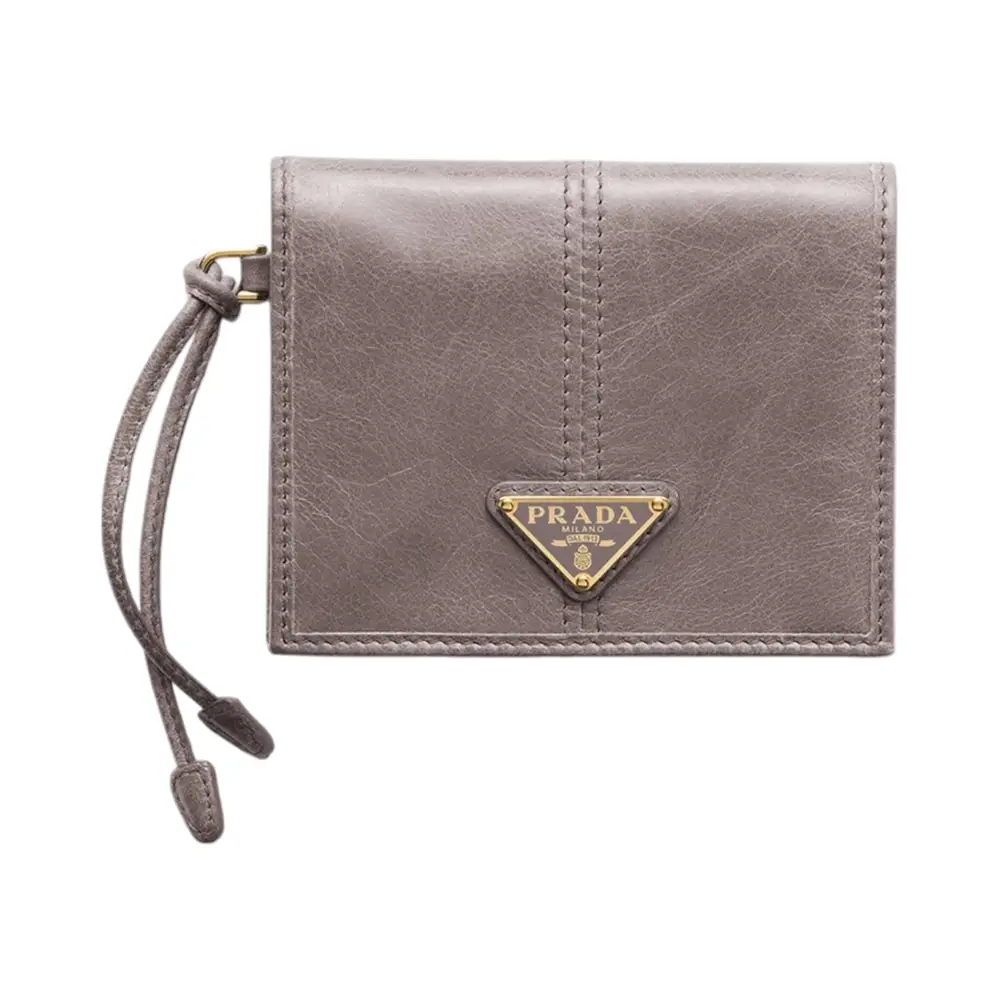 Prada Triangle Logo Bifold Small Leather Wallet Dark Grey – voilà.id
