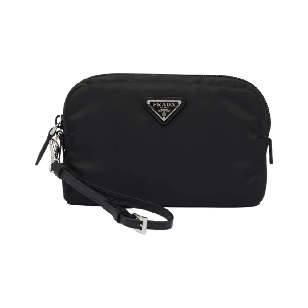 Prada Re-Nylon Triangle Logo Travel Pouch Black – voilà.id