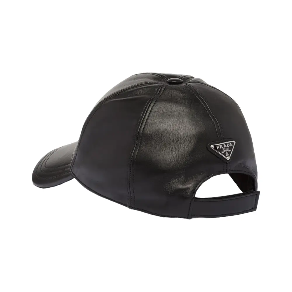 Prada Enamel Logo Nappa Leather Baseball Cap Black Men – voilà.id